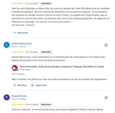 Avis récents de nos clients !